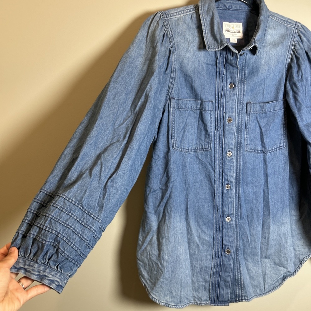 American Eagle Shirt Womens Medium Blue Denim Long Sleeve Button Up Pockets - Picture 7 of 12
